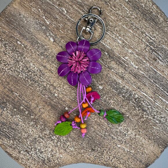 Leather Flower Purse Charm Genuine Leather Bag Charm NEW FAST SHIP - Picture 5 of 8